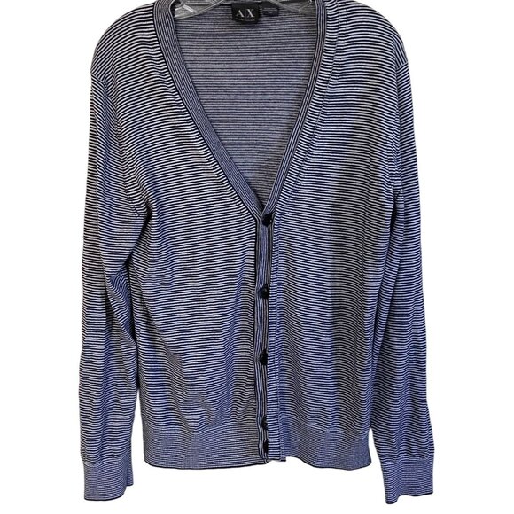 A/X Armani Exchange Cardigan Womens Med Navy & White Stripe Cashmere Blend - Picture 1 of 4